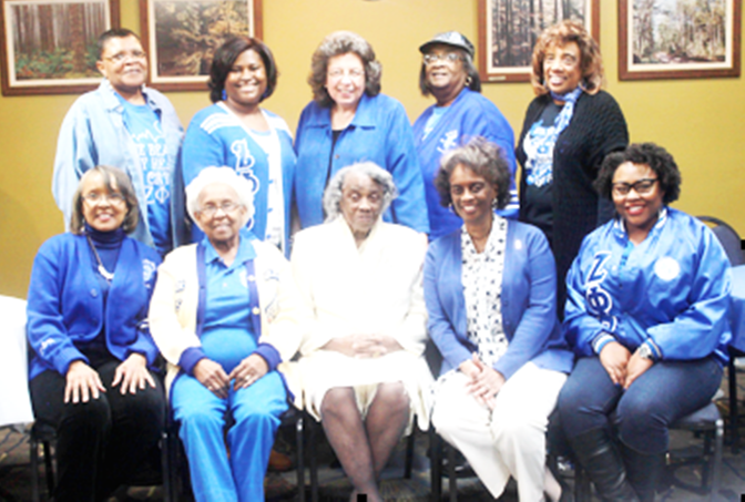 JASMINE E. ROPER/Courtesy photo Zeta Phi Beta members posing with the International Grand President (standing center).